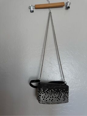 Black Crystal-Embellished Crossbody Bag